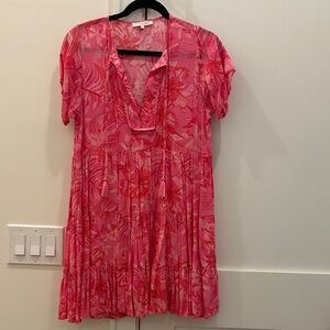 Olivaceous Hot Pink Floral Tiered Mini Dress